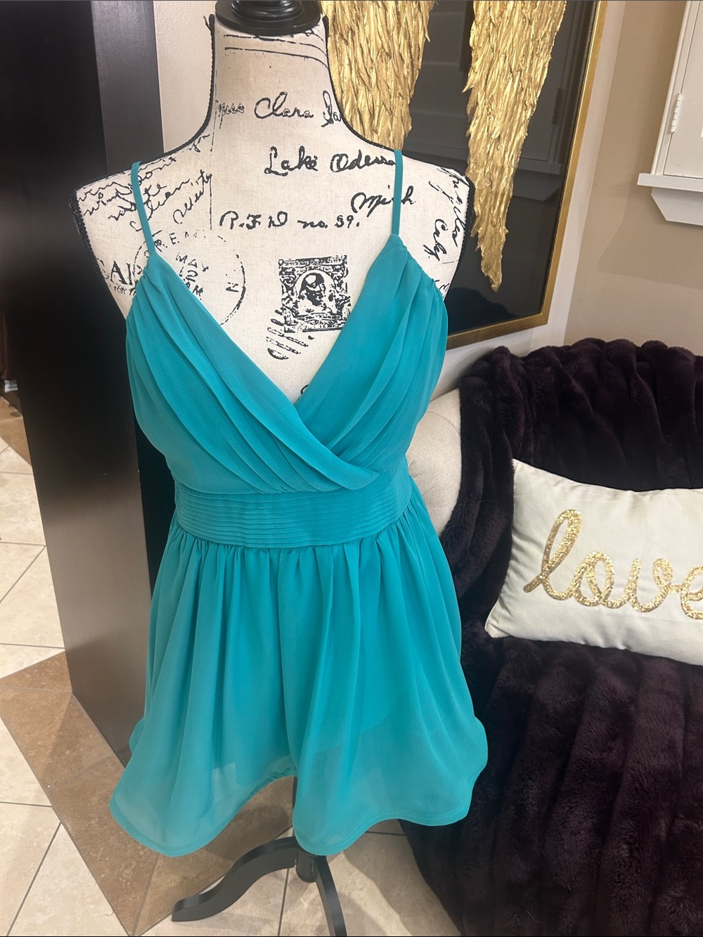 Guess Teal Blue Spaghetti-Strap Mini Dress